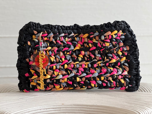 BLACK MULTI RUFFLE CLUTCH