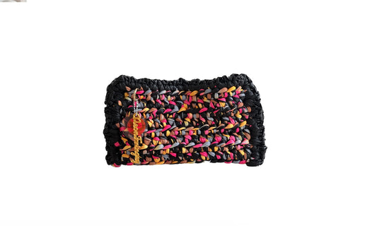 BLACK MULTI RUFFLE CLUTCH