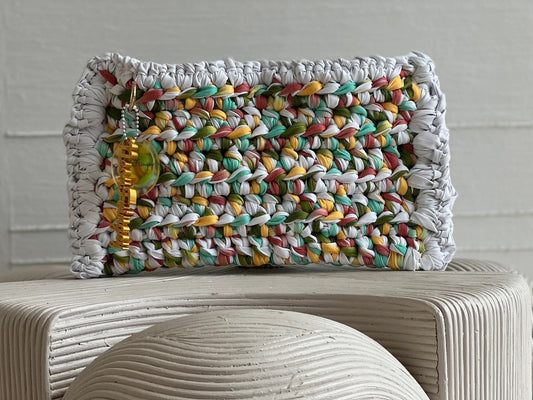 WHITE MULTI RUFFLE CLUTCH