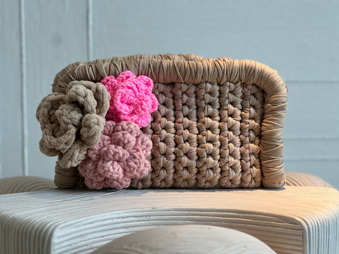 Neutral Border Clutch with Flowers