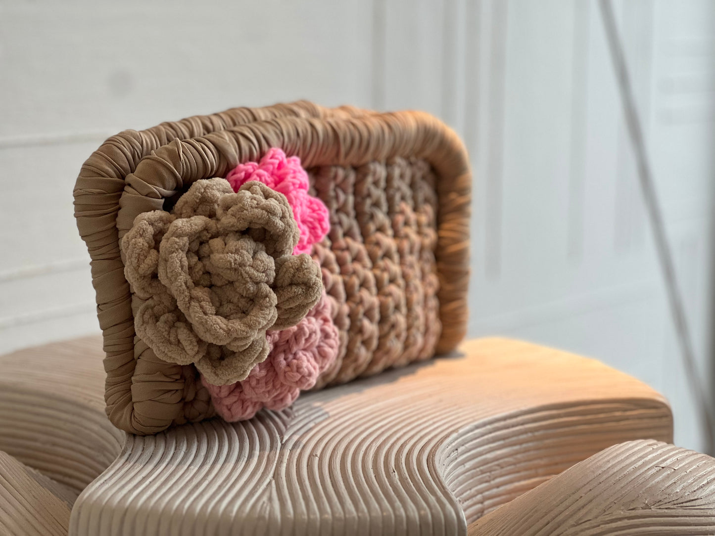 Neutral Border Clutch with Flowers