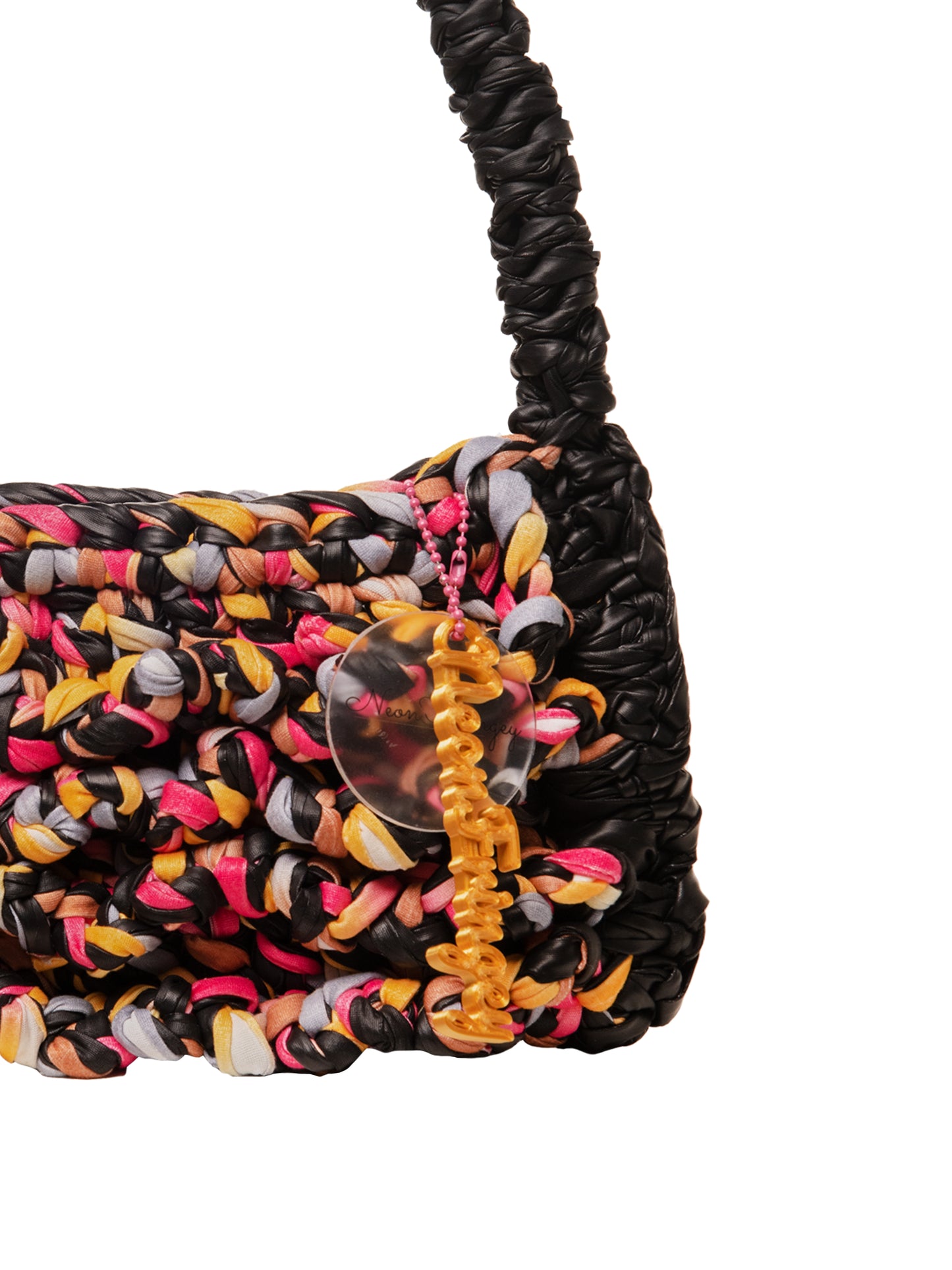 Black Faux Leather +Mutli Ruffle Squiggle Bag