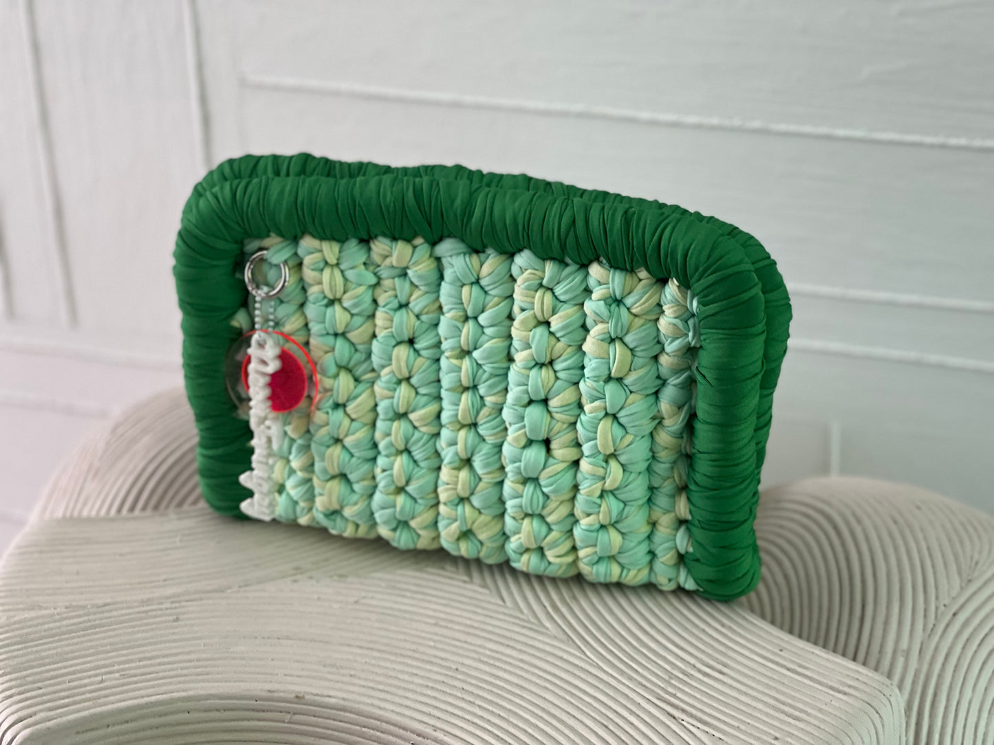 KELLY GREEN + MINT BORDER CLUTCH