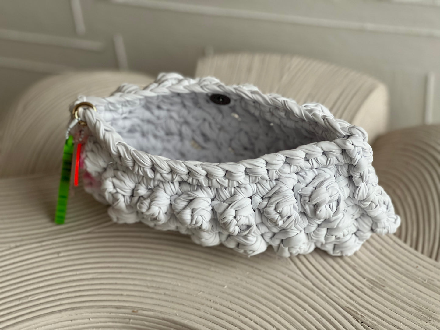 White Faux Leather Bubble Clutch