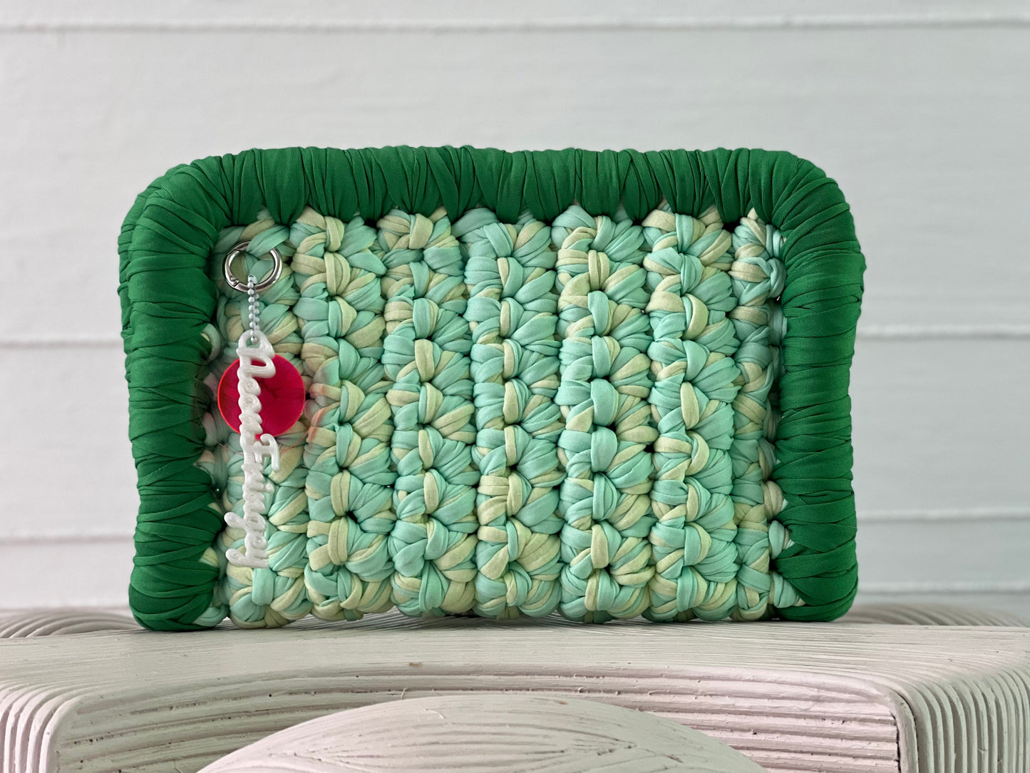 KELLY GREEN + MINT BORDER CLUTCH