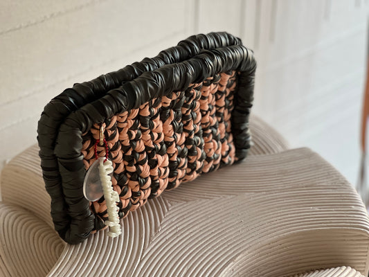 Dark Navy+ Peach Border Clutch
