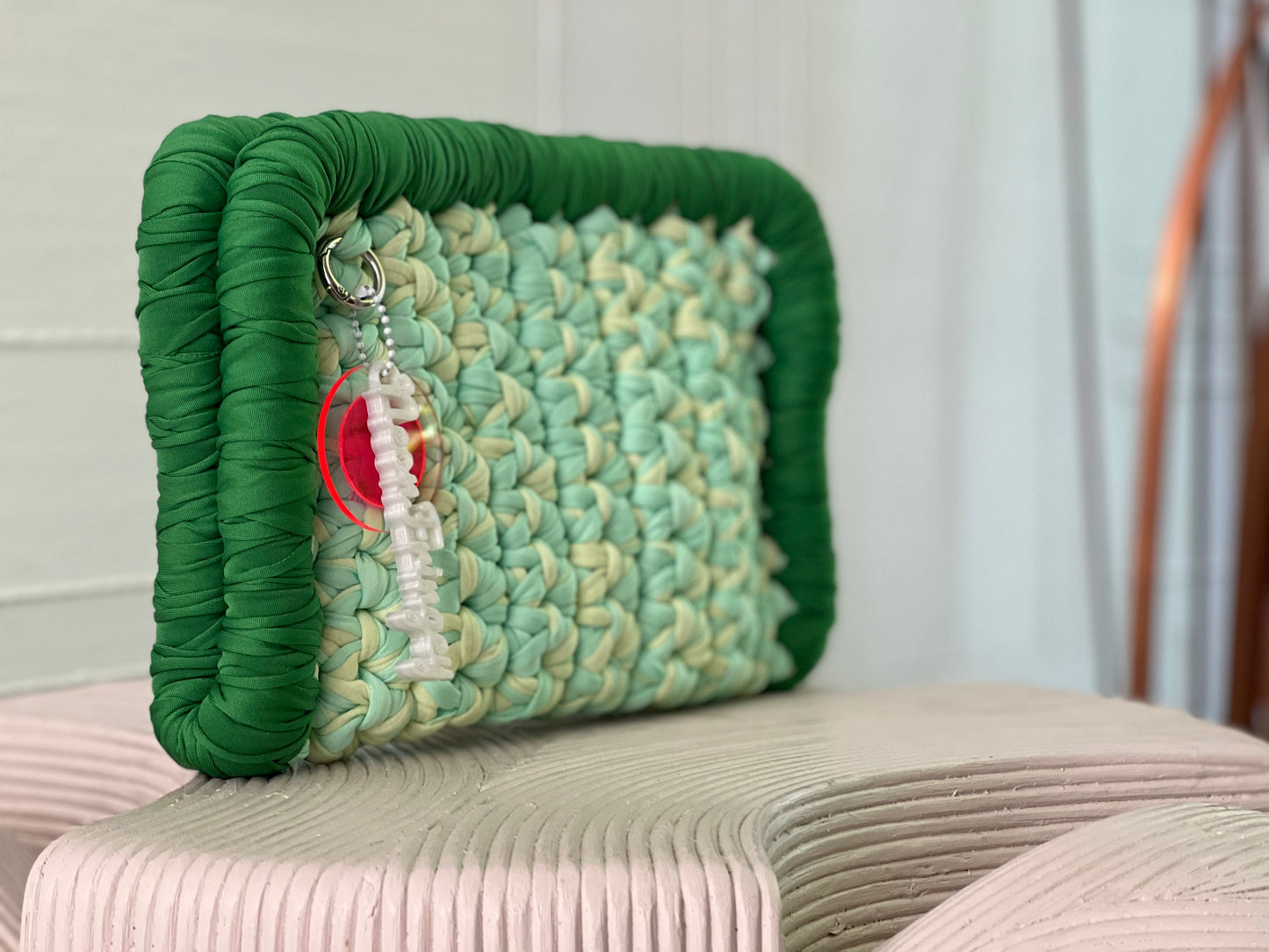 KELLY GREEN + MINT BORDER CLUTCH
