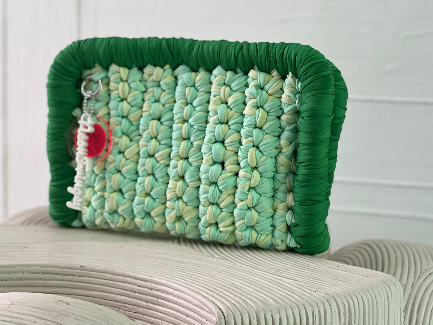 KELLY GREEN + MINT BORDER CLUTCH