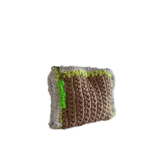 Tan+ Neon Ruffle Clutch