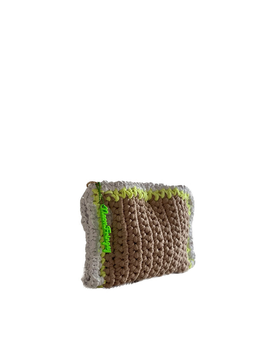 Tan+ Neon Ruffle Clutch