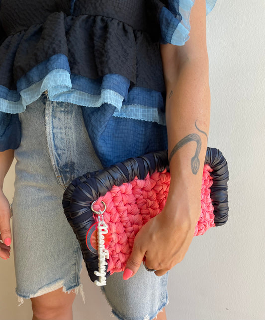 NAVY + PINK BORDER CLUTCH