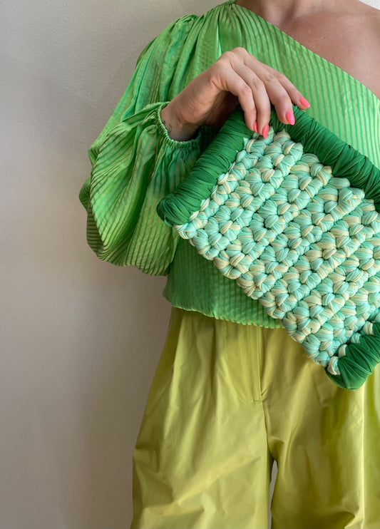 KELLY GREEN + MINT BORDER CLUTCH