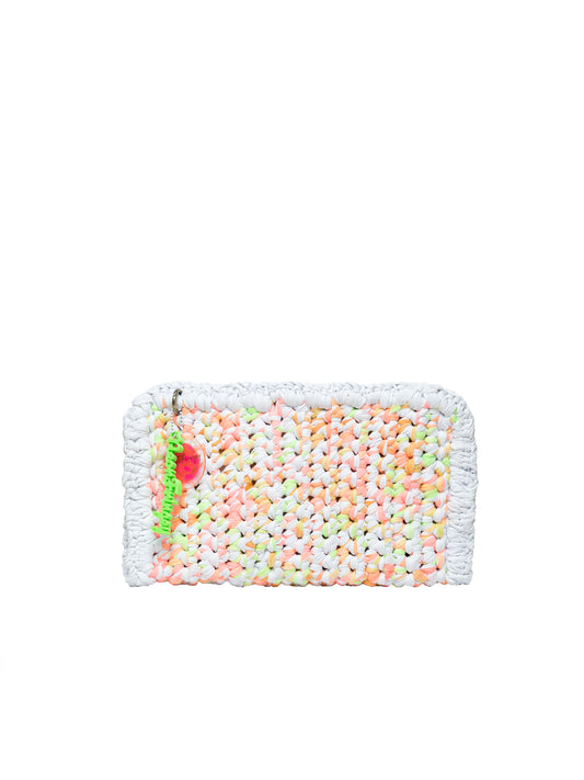 WHITE +NEON RUFFLE CLUTCH