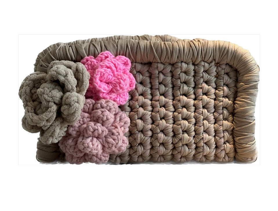 Neutral Border Clutch with Flowers