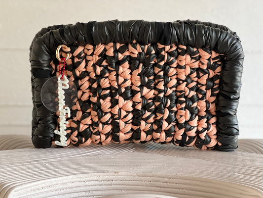 Dark Navy+ Peach Border Clutch