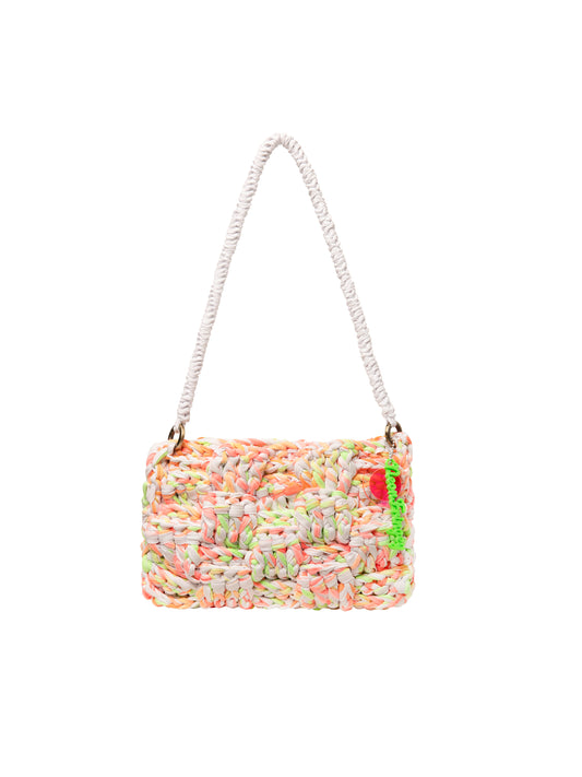 NEON +WHITE BASKETWEAVE SHOULDER BAG